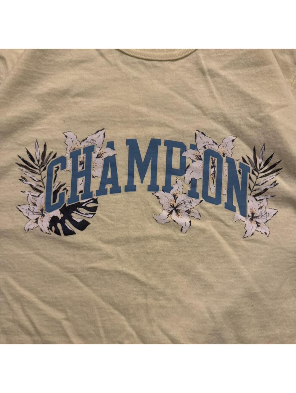 Men’s Pale Yellow Champion Floral Logo Graphic T-Shirt - Picture 3 of 5